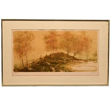 BERNARD GANTNER Original Vintage Signed Floral Still Life Landscape Lithograph