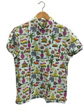 PRADA INDIA PRINT SHIRT 15.5 Cotton BLU All Over Pattern UCN117 S171 1NFH