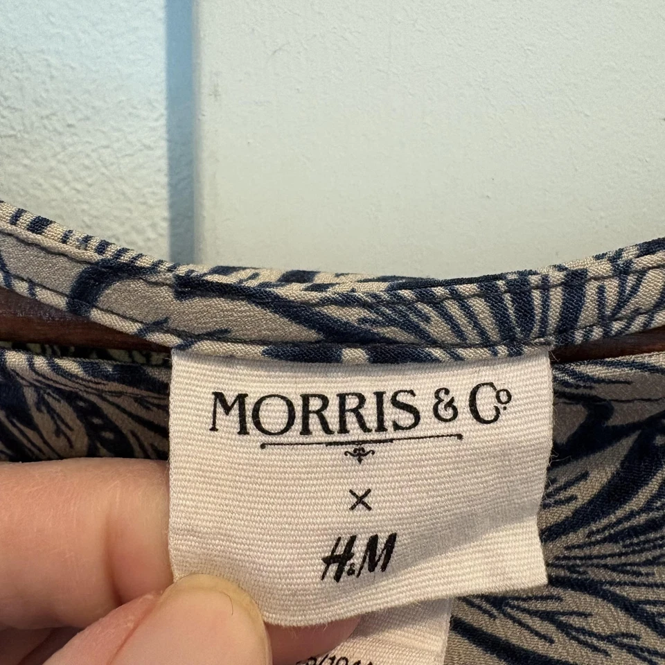 Vestido William Morris & Co x H&M Feminino 14 Azul Bege Botânico Manga 3/4 Shift - Imagem 2 de 4