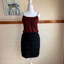 Sweet Storm Tiered Party Dress Womens L Red Black Mini Metallic Whimsigoth