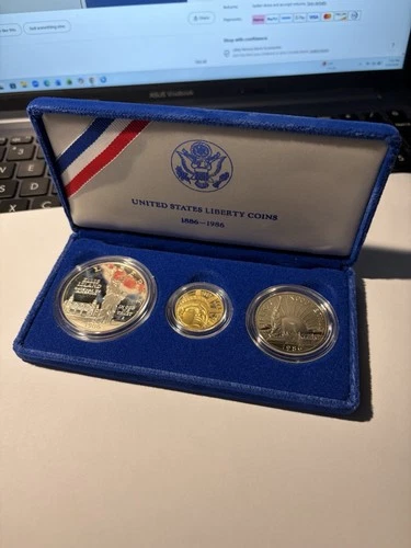 United States Liberty Gold/Silver Coins 1886-1986 Proof Set with Case 3 Piece