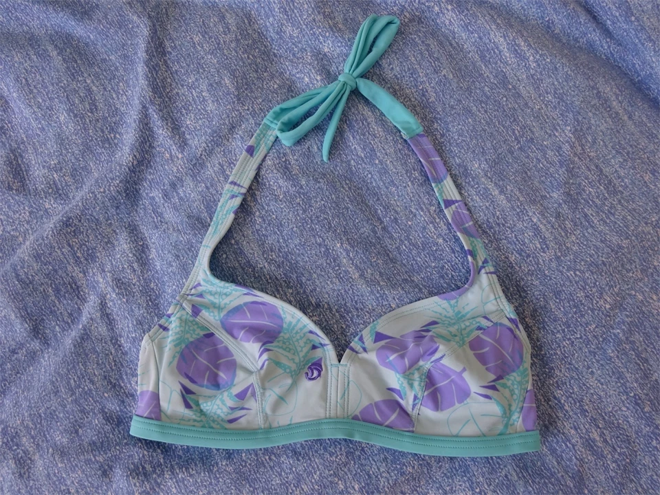 Maillot de bain soutien gorge à armature bleu mauve motifs DECATHLON 85 C TBE - Photo 1/4