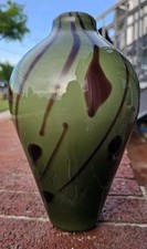 Vintage Bombay Cased Glass Vase  Green and Brown Abstract