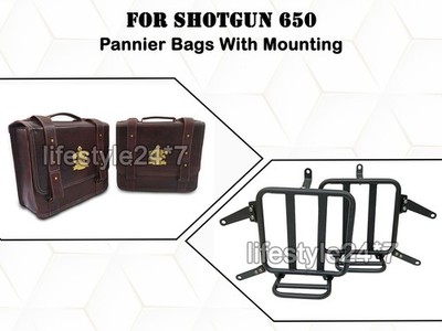 Genuine Leather Pannier Mounting & Bags D32 For Royal Enfield Shotgun 650
