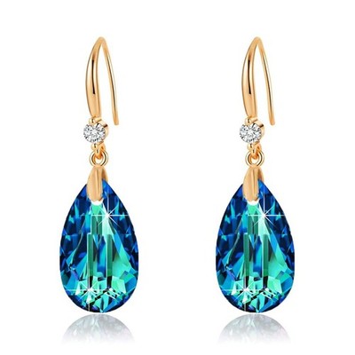 Austrian Crystal Teardrop Dangle Drop Earrings for Women 14K Rose Gold Plated...