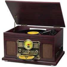 Bluetooth Record Player 10 in 1, 3-Speed Turntable for Vinyl with Coffee