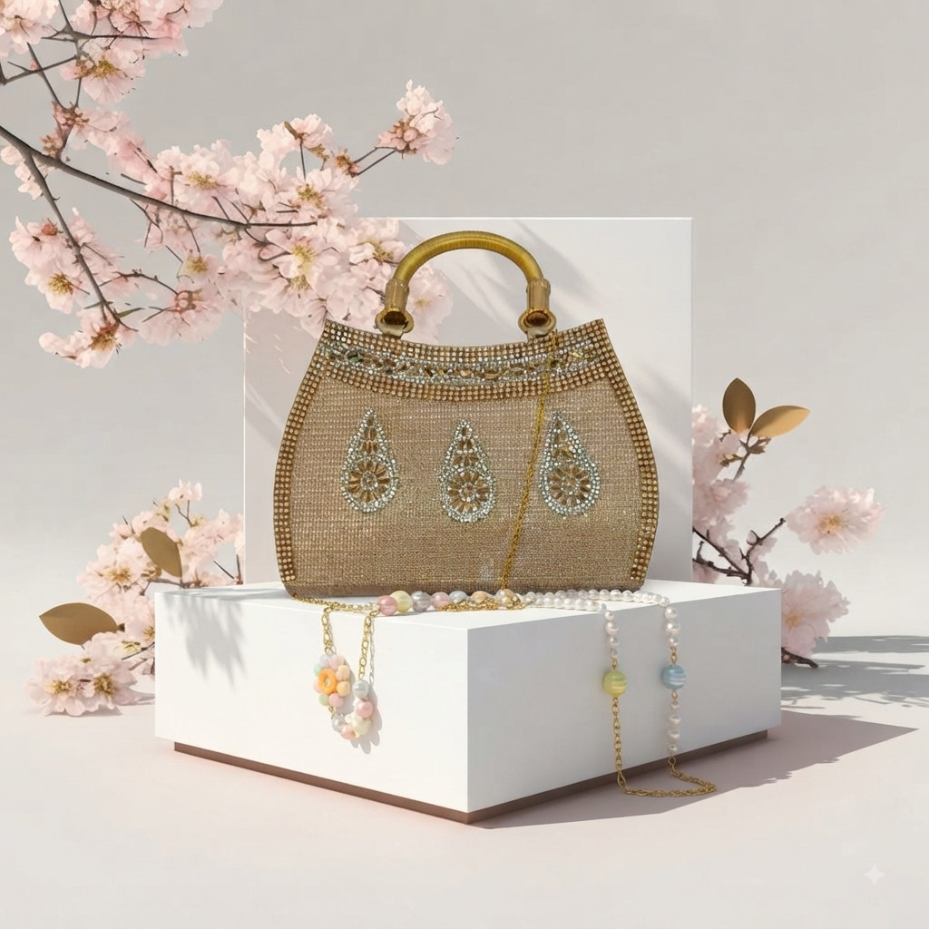 ​Bolso sin asas indio con cuentas noche boda fiesta bolso de mano cartera con cuentas doradas