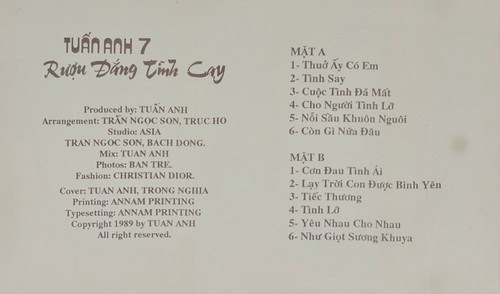 Ruou Dang Tinh Cay~TUAN ANH ~ Viet Music Cassette Tape 1989 NEW, SEAL & Rare! - Picture 4 of 8