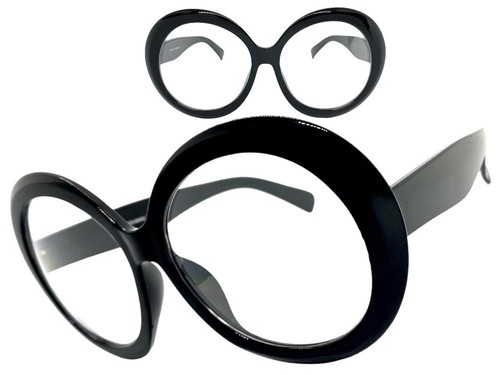 OVERSIZE EXAGGERATED Retro Clear Lens EYE GLASSES XL Big Thick Round Black Frame - Picture 2 of 6
