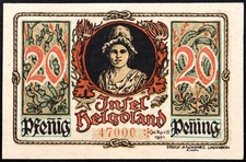 HELGOLAND 1921 Serial no. 47000!  Girl  20 Pfennig German Notgeld Heligoland