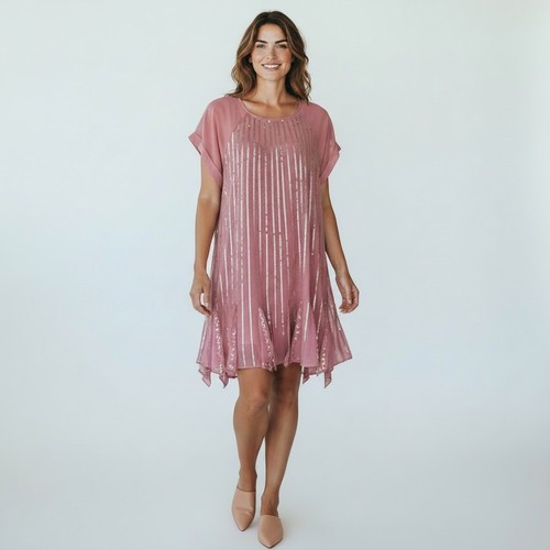 Free People Mint Julep Mini Dress NWT Size M Coral Gold Sequins Flutter Hem