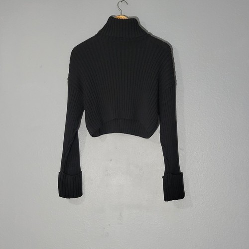 Zara Cable Knit turtleneck Long Sleeves Crop Sweater Black Sz Small - Picture 2 of 9