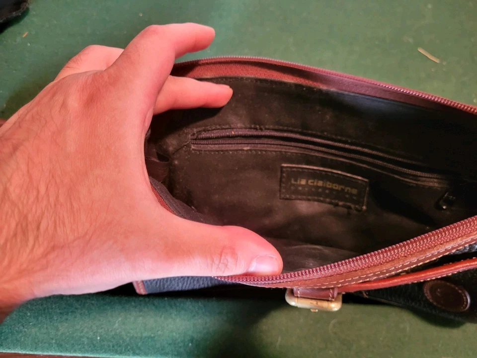 Bolso Bandolera Bolso de Hombro Bolso Bandolera Cuero Liz Claiborne Vintage Años 80 Borde Marrón Foto 3 de 4