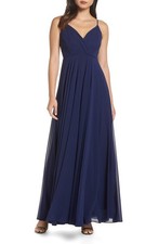 LULUS IDA70941 Surplice Chiffon Gown SZ XS Navy