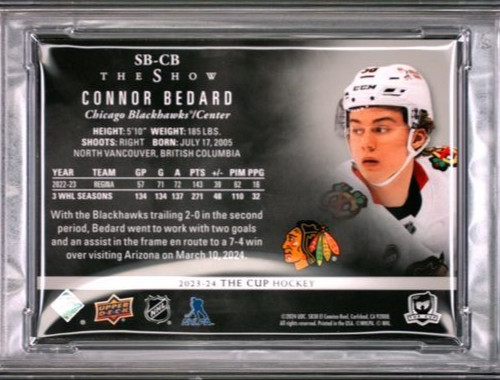 2023 Upper Deck The Cup /99 The Show Black #SB-CB Connor Bedard SSP PSA 6 view 6