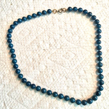 Vintage Blue Glass Bead or Acrylic Choker Necklace 14" Classic Single Strand 31g