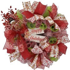 CHRISTMAS WREATH RIBBON GINGERBREAD MAN THEME HAPPY HOLIDAYS