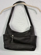 The Sak Kendra Hobo Bag Soft Leather Black Side Pockets Zip Shoulder Bag READ
