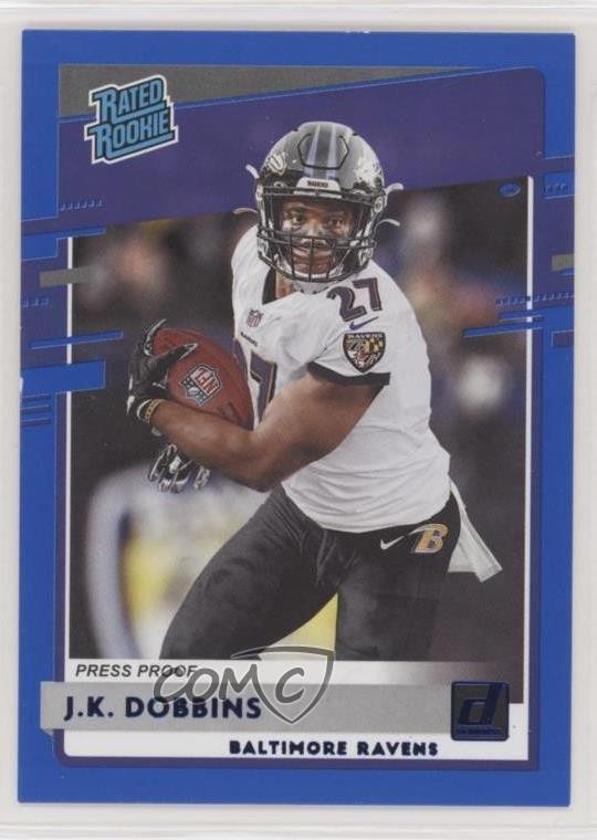 2020 Panini Donruss Rated Rookie Press Proof Blue JK Dobbins #311 Rookie RC