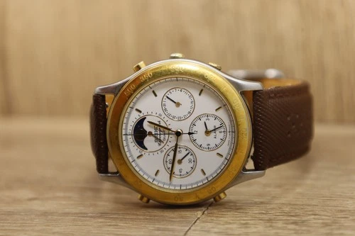 Vintage Rare 1980’s Seiko Two Tone Moonphase Chronograph Alarm Watch Men’s