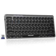 Wireless Bluetooth Keyboard Slim Rechargeable Multi Device 2.4G BT 5.0 Gray