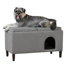 32  Wide Modern Dual-Purpose Ottoman  Multi-Cat Bed   Stylish 2-in-1 Footsto...