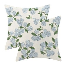 Spring Pillow Covers 18x18 18" x 18" Pack of 2 Green Blue Hydrangea Floral
