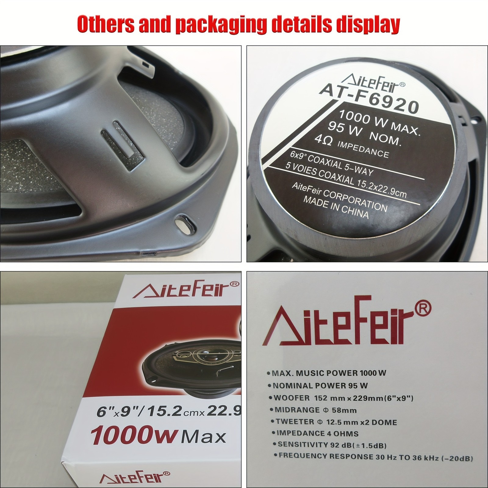 6x9" Oval Car Door Speaker - 95W RMS/1000W Max, Dust Cover+Wire