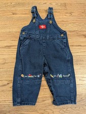 VTG OshKosh Baby B'gosh Overalls 18mo Denim w/ Construction Embroidery Made USA