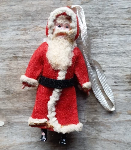 Vintage Plastic Father Christmas Ornament Decoration Ready To Hang On The Tree