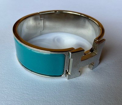 HERMES PM size Indian Blue Enamel Palladium HW Clic Clac H Bangle