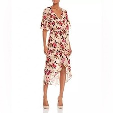 ALICE + OLIVIA Clarine Floral Velvet Burnout Faux Wrap Midi Dress Size 0