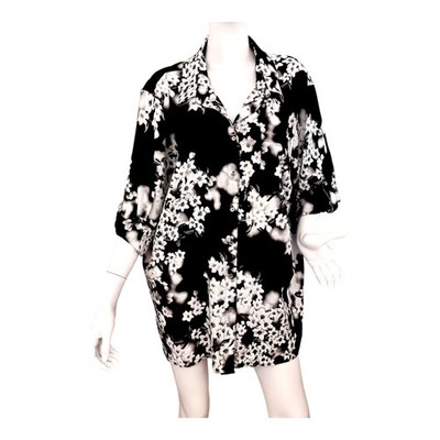 {CALVIN KLEIN] Shirt/Top/Blouse Sz. 2X  Floral Black & White Button Up Summer