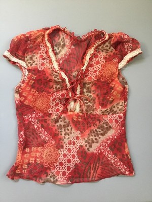 Floral and Leopard Print Sheer Top Blouse Front Tie