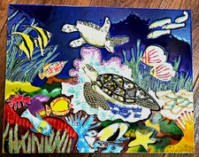 11x14 Ceramic Tile Turtle Fish sea life beautiful Multicolor Heavy
