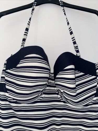 Jasper Conran Size 16 Stripe Halter Neck Swimsuit Navy/White - Picture 2 of 12