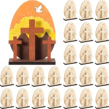 24 Sets Easter Crafts for Kids Religious - He is Risen Wood Cross DIY Kit for...