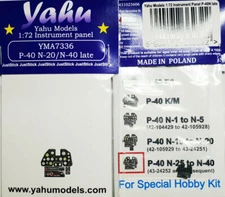 Yahu 1/72 P-40 N Late (N-25 N-40) Instrument Panel for Special Hobby kits