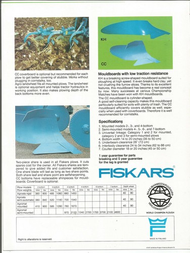 Original Fiskars Argosta and Argomat Plows Dealer Sales Brochure Form # 10T/977 - Picture 2 of 2