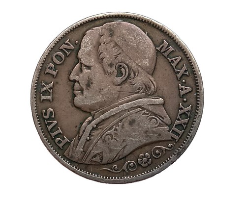 1867 ITALY PAPAL STATES Pope Pius IX Silver 2 1/2 Lire 2.5 ITALIAN