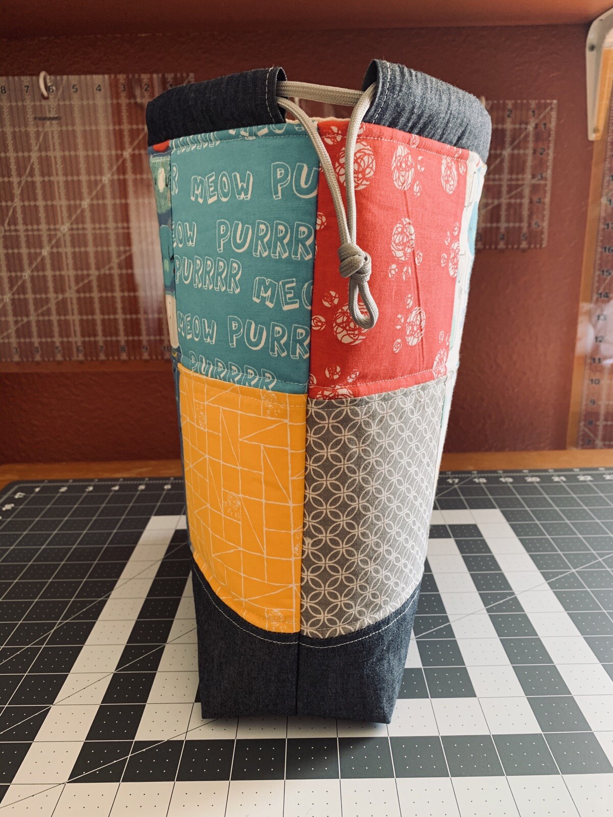 Large Patchwork Quilted Knitting Bag, Yarn Project, Crafts, Travel