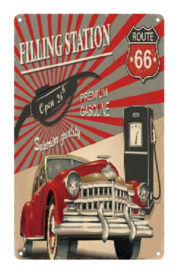 Historic Route 66 Retro Gas Filling Station 8x12 Aluminum Metal Sign