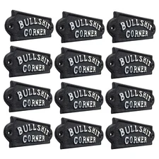 12 Cast Iron Bullshit Corner Sign Man Cave Decor Plaque Embossed Black & White