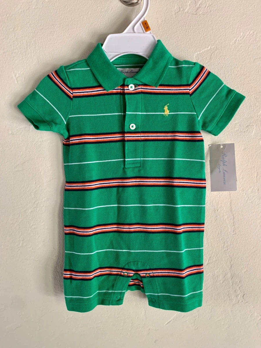 NEW 40 Polo Ralph Lauren Baby Boys Striped Green One Piece Romper Size 3 Months