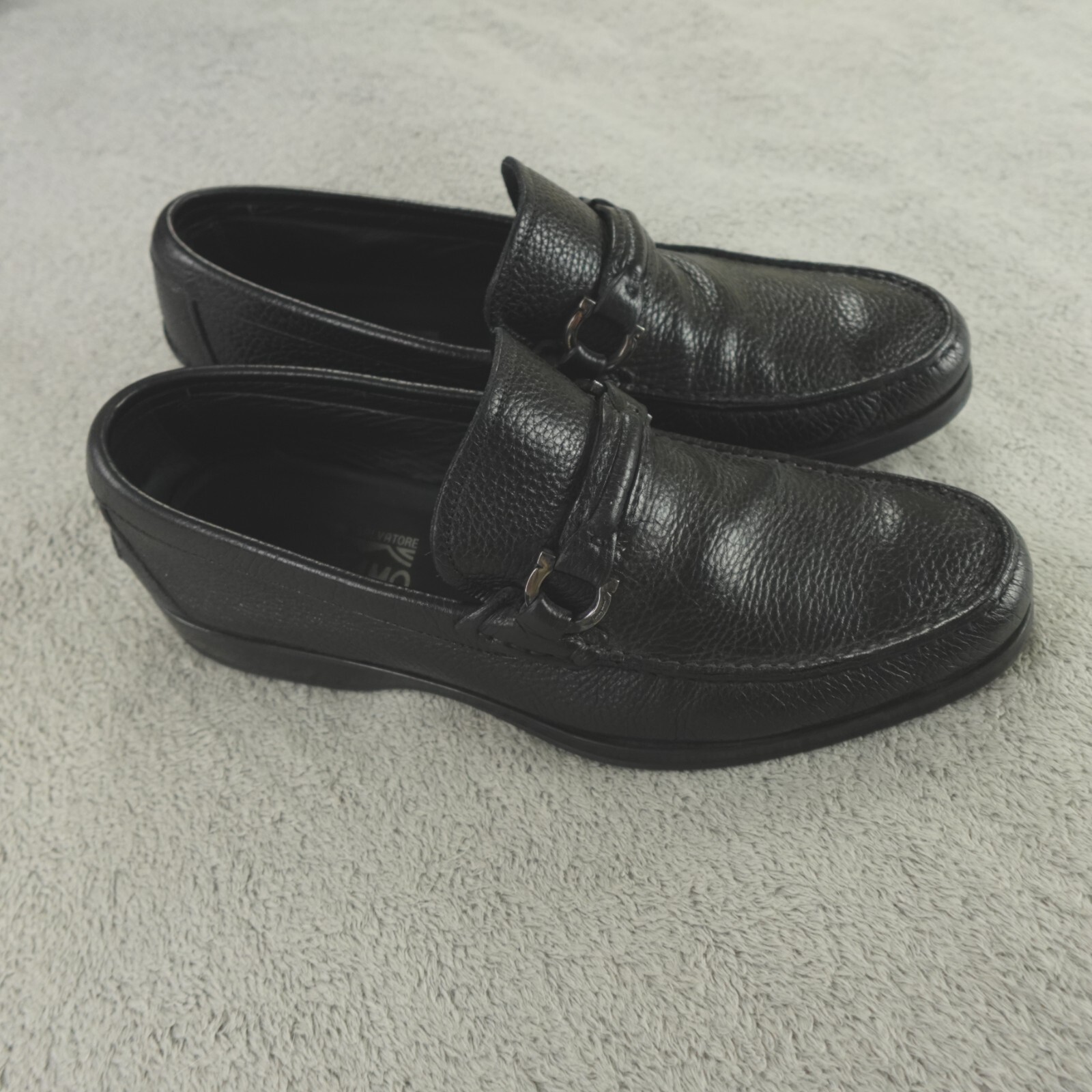 Salvatore Ferragamo Loafers Mens 10 EE Pebbled Leather Gancini Bit Moccasin