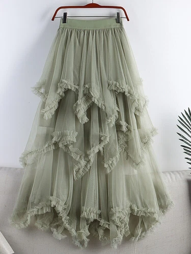 Tulle Long Dress for Women 2023 Summer Cute Irregular Mesh High Waist Maxi Skirt - Bild 28 von 33