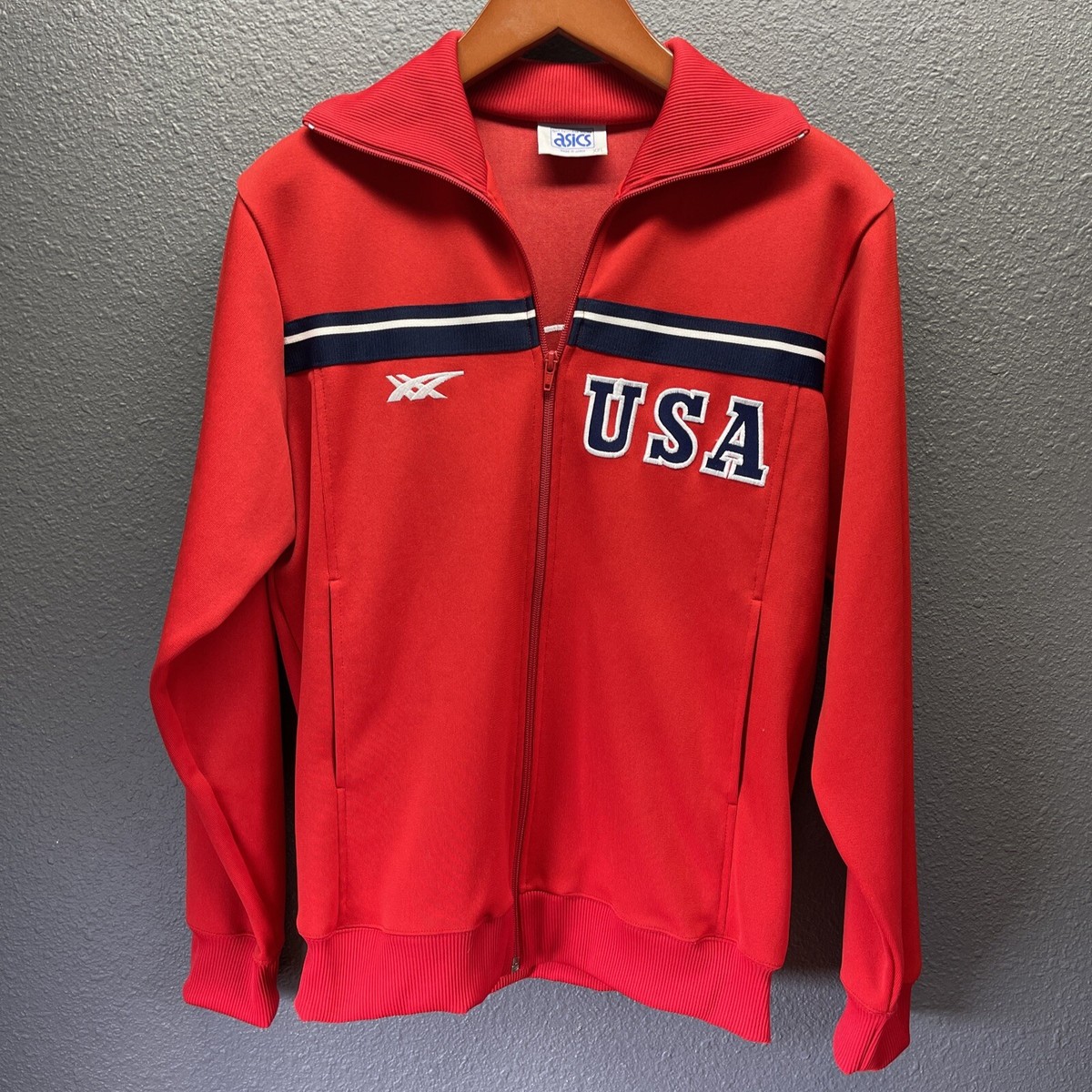 Vtg Team USA Asics Track Jacket - Size Small Red White Blue