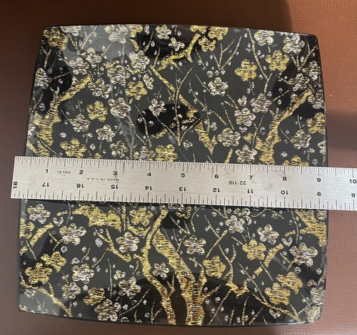 Fused Art Glass Square Plate Trinket Dish Gold Silver Black 9” X 9” - Picture 12 of 12