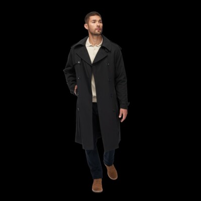 London Fog Heritage Mens Black Double Breasted Iconic Trench