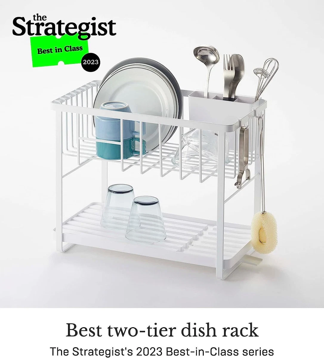 Home Basics 2-Tier Plastic Dish Drainer, White